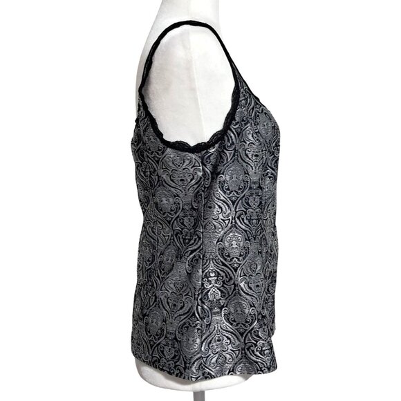 Y2K White House Black Market Whimsigoth Silver & Black Lace Trim Tank Top Corset - Picture 8 of 8